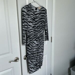 MICHAEL Michael Kors Black and Gray Patterned Long Sleeve Dress
